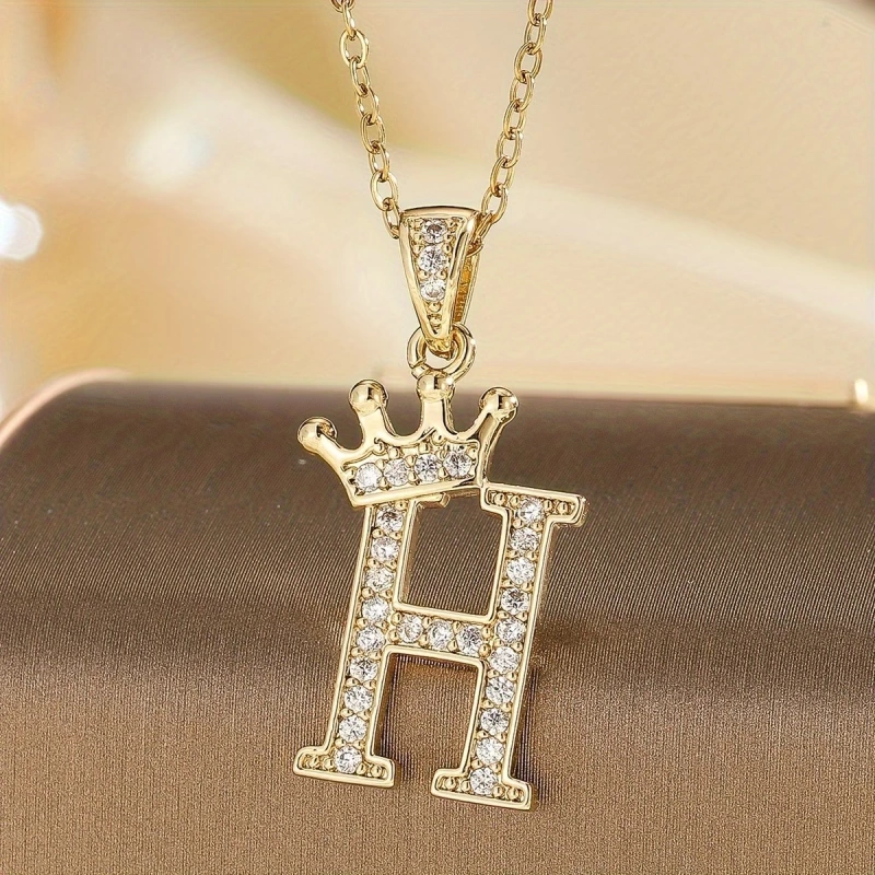 Retiazka s iniciálkou H s korunkou – pozlátená 18K zlatom so zirkónmi