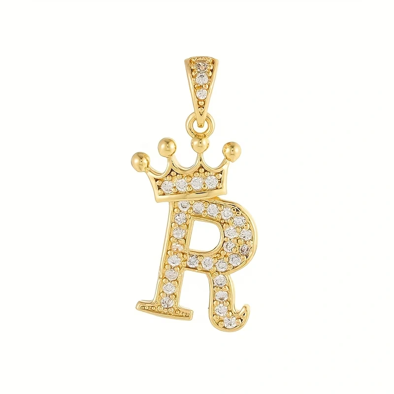 Prívesok s iniciálkou R s korunkou– pozlátený 18K zlatom so zirkónmi