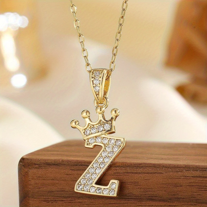 Retiazka s iniciálkou Z s korunkou – pozlátená 18K zlatom so zirkónmi 1